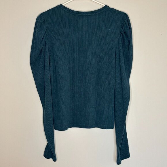ZARA Long Sleeve Womens Puff Long Sleeve Ruched Top Teal Sz Small EUC - Picture 2 of 3